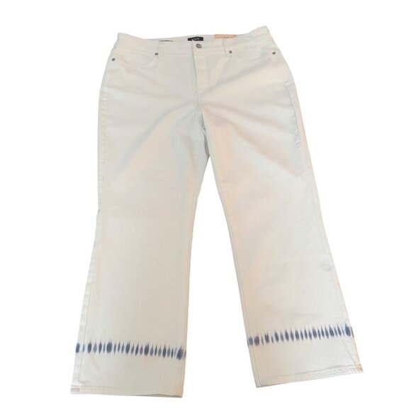 NYDJ Marilyn Straight Ankle Jeans Women's White Blue Tie-Dye Pants, Size 16 NWT - Picture 1 of 10